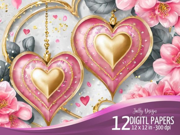 Download Luxurious Pink &amp; Golden Valentines Hears - Luxurious Collection